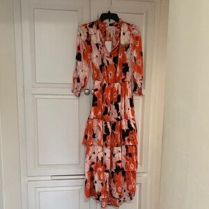 MELLODAY High Low Dress - Orange and Black Floral